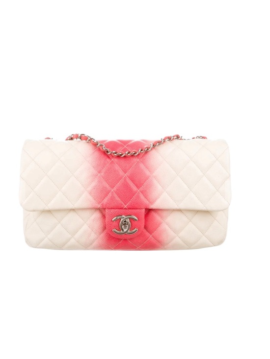 CHANEL Handbags - CHANEL Cream Leather Shoulder Bag with Pink Ombre Center